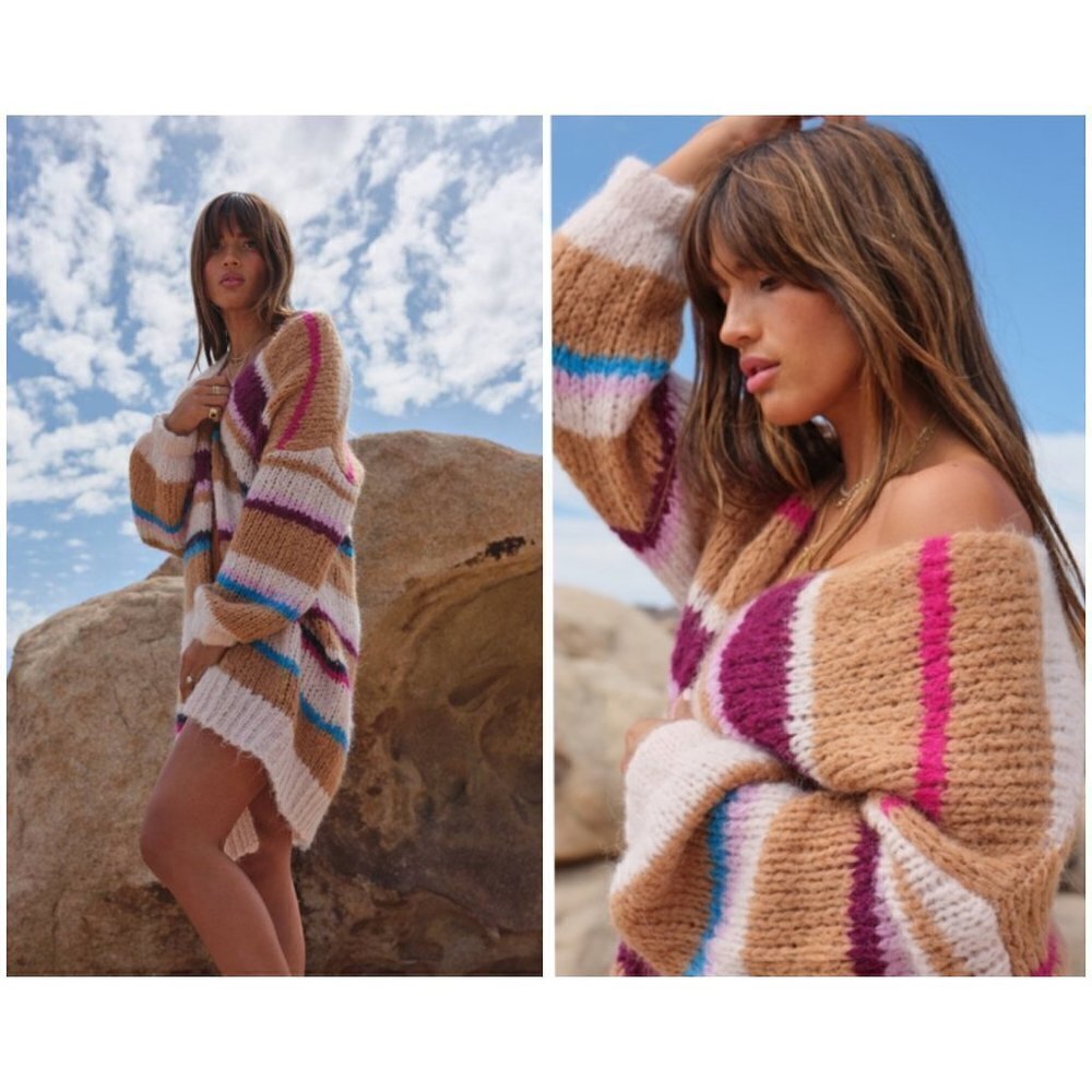 💕ROCKY BARNES x 360 Cashmere💕 Joanne Striped Wool Alpaca Cardigan Small